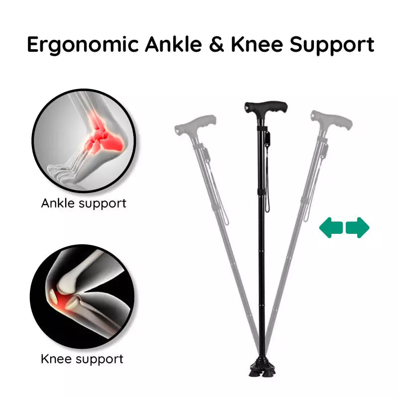 Foldable Walking Stick with LED Lighting and Non-Slip Foot for Stability