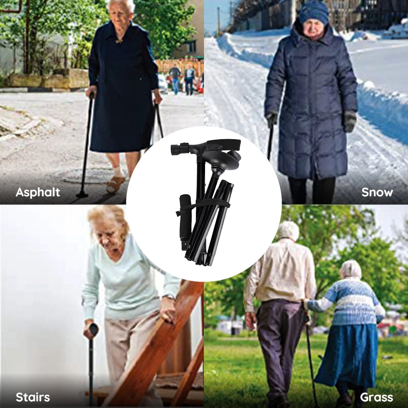 Foldable Walking Stick with LED Lighting and Non-Slip Foot for Stability