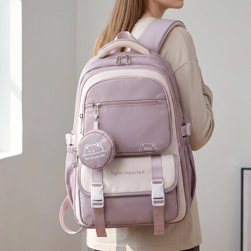 Backpack in Oxford Fabric with Pockets and Detachable Pouch