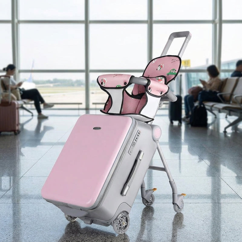 Ride-On Suitcase with Folding Child Seat and Telescopic Pull Handle