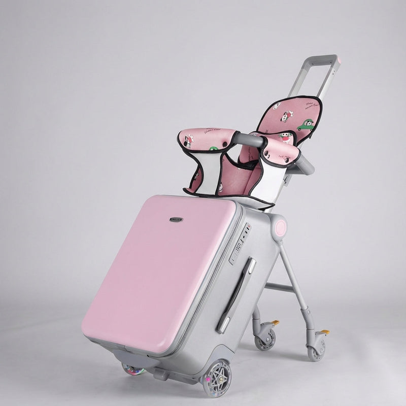 Ride-On Suitcase with Folding Child Seat and Telescopic Pull Handle