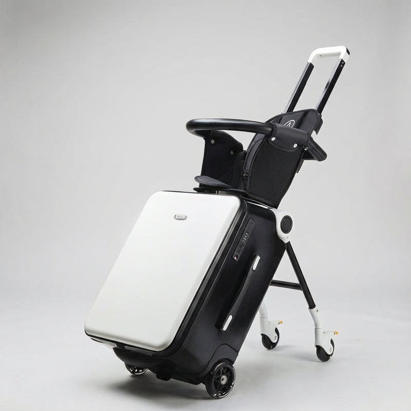 Ride-On Suitcase with Folding Child Seat and Telescopic Pull Handle