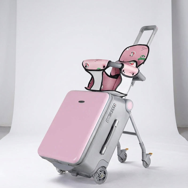 Ride-On Suitcase with Folding Child Seat and Telescopic Pull Handle