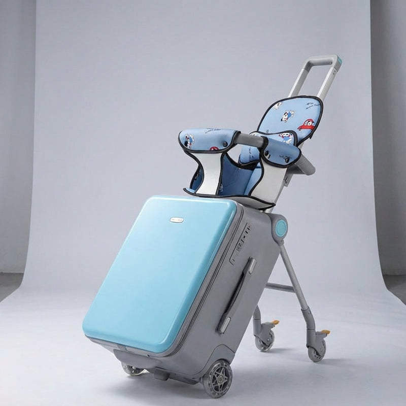 Ride-On Suitcase with Folding Child Seat and Telescopic Pull Handle