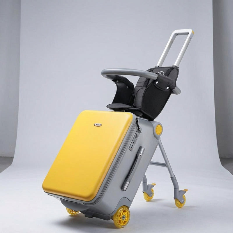 Ride-On Suitcase with Folding Child Seat and Telescopic Pull Handle