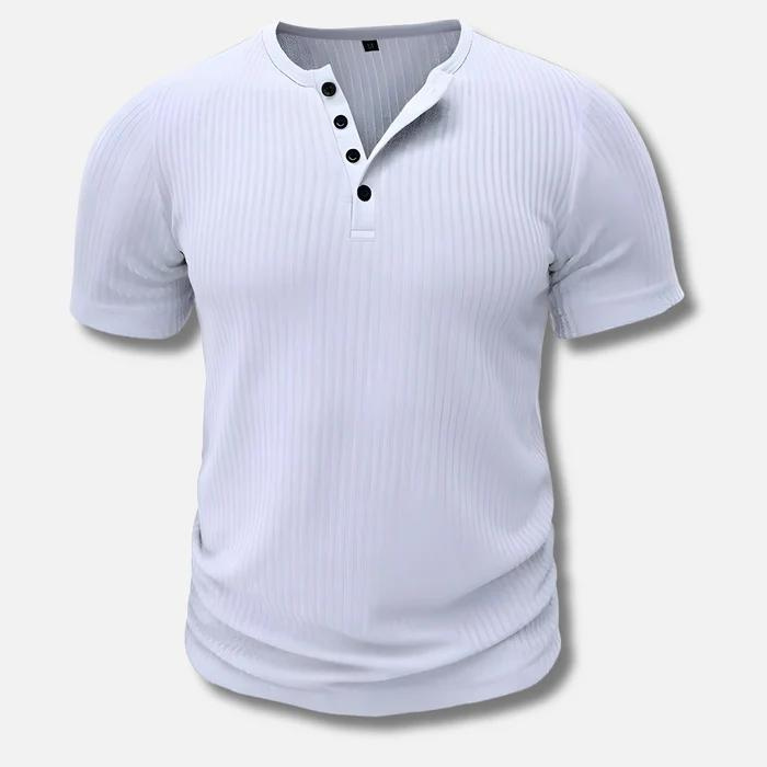 Muscle Fit Henley T-Shirt for Men with Ribbed Texture