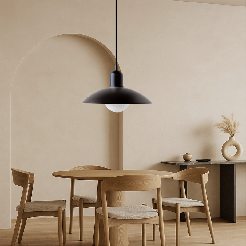 Scandinavian Metal Pendant Light with Wide Curved Shade