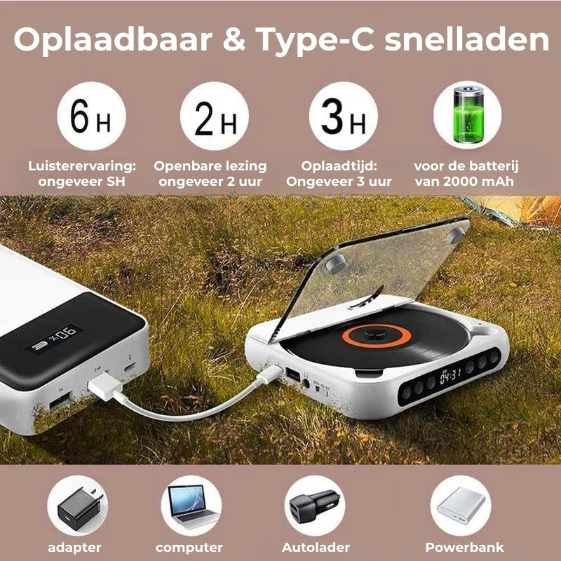 Portable Bluetooth CD Player with Rechargeable Battery and USB-C