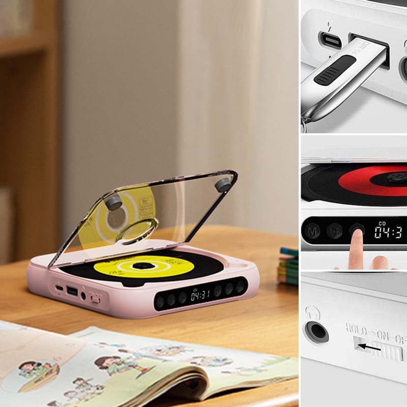 Portable Bluetooth CD Player with Rechargeable Battery and USB-C