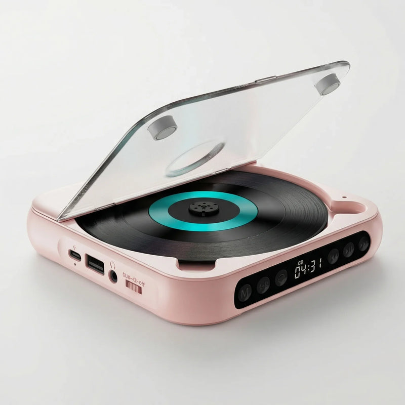 Portable Bluetooth CD Player with Rechargeable Battery and USB-C
