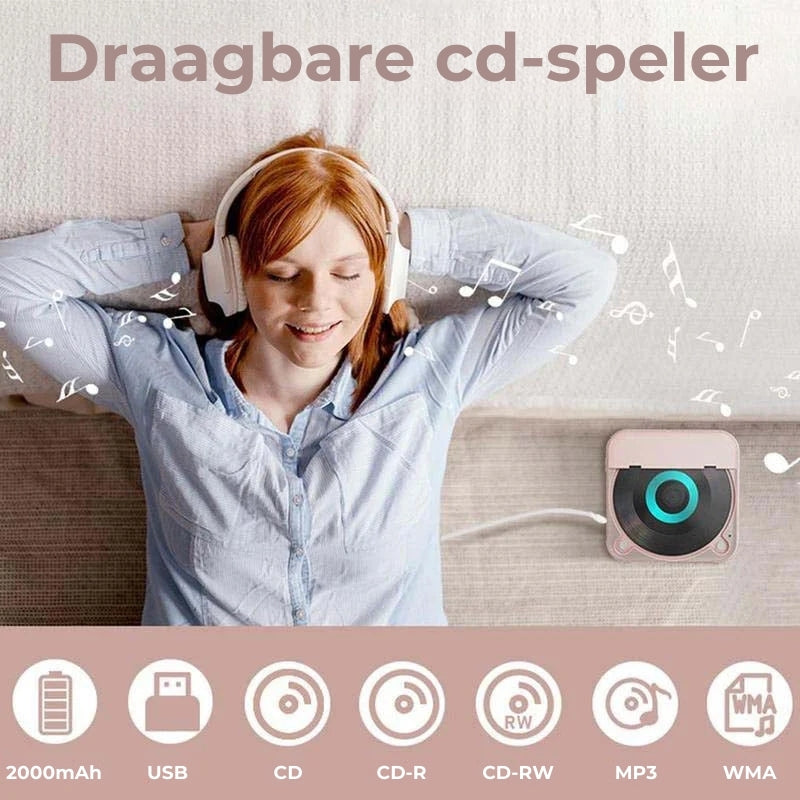 Portable Bluetooth CD Player with Rechargeable Battery and USB-C