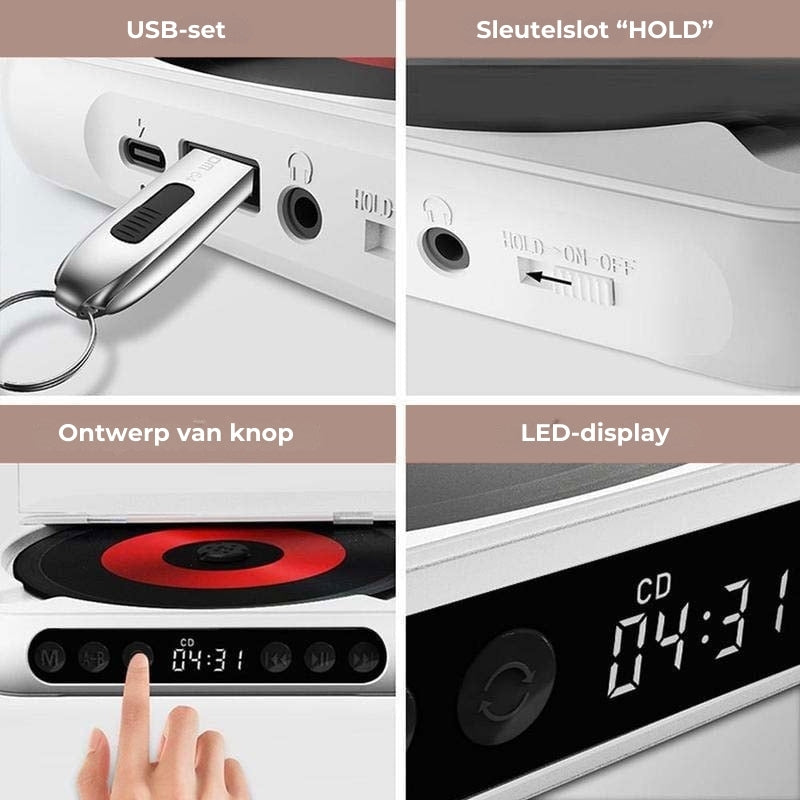 Portable Bluetooth CD Player with Rechargeable Battery and USB-C