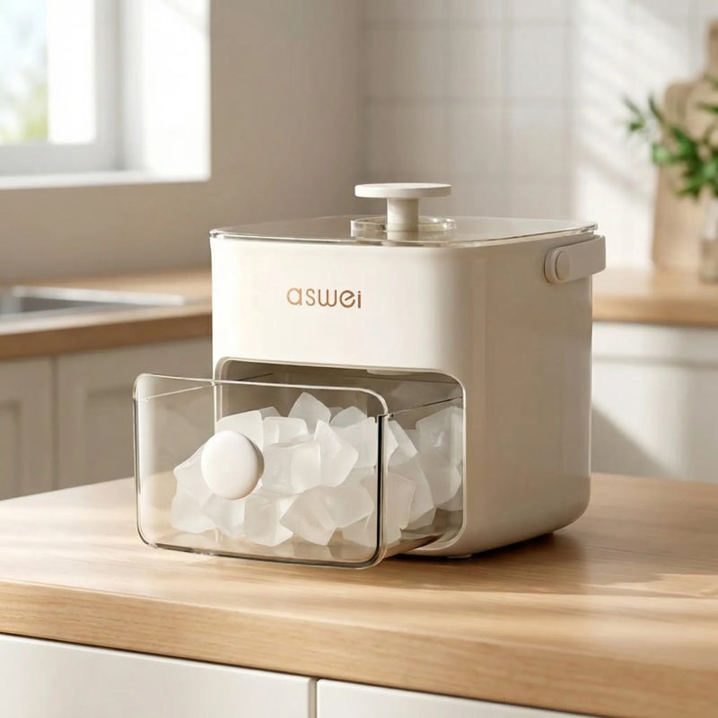 Electric Ice Cube Maker with Transparent Ice Drawer and Double Ice Function