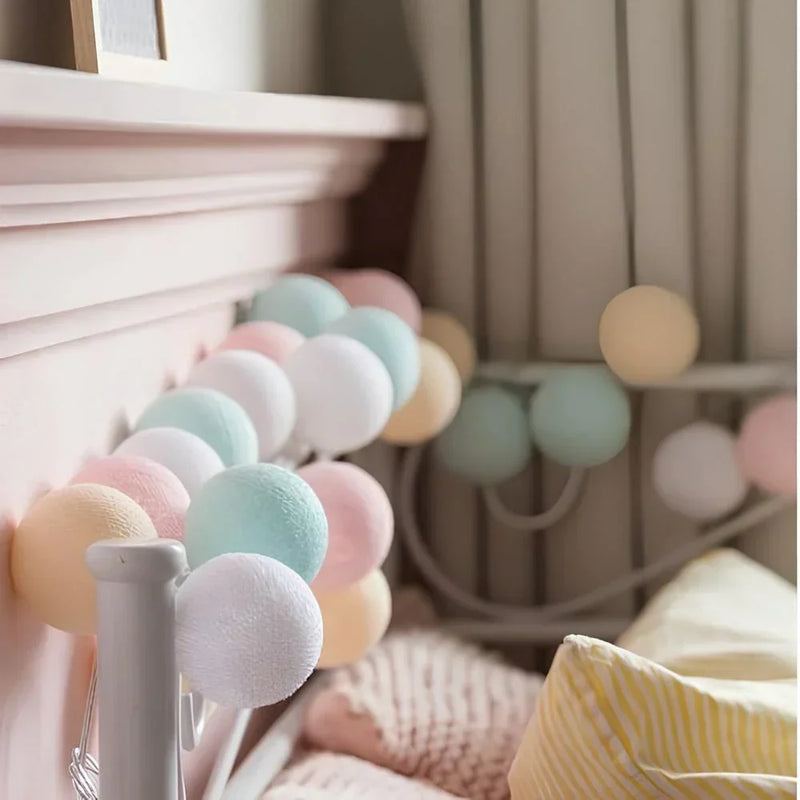 Cotton Ball String Lights with Battery or USB Power Options