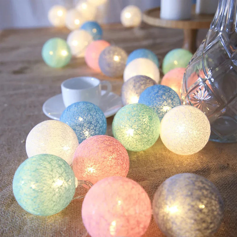 Cotton Ball String Lights with Battery or USB Power Options