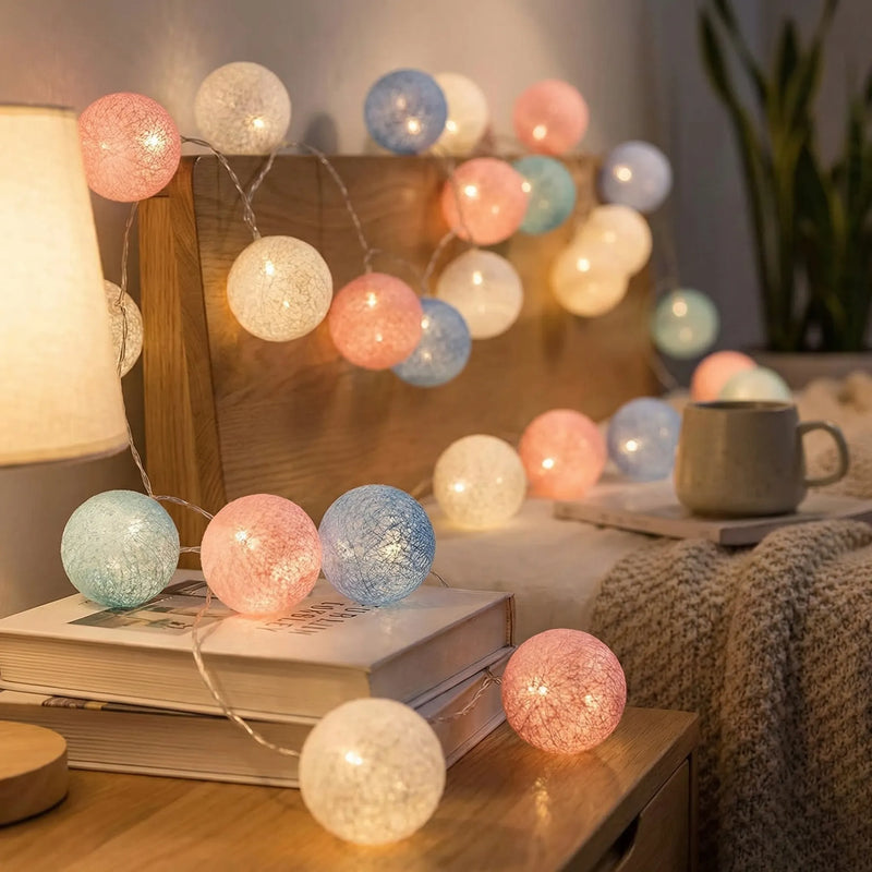 Cotton Ball String Lights with Battery or USB Power Options