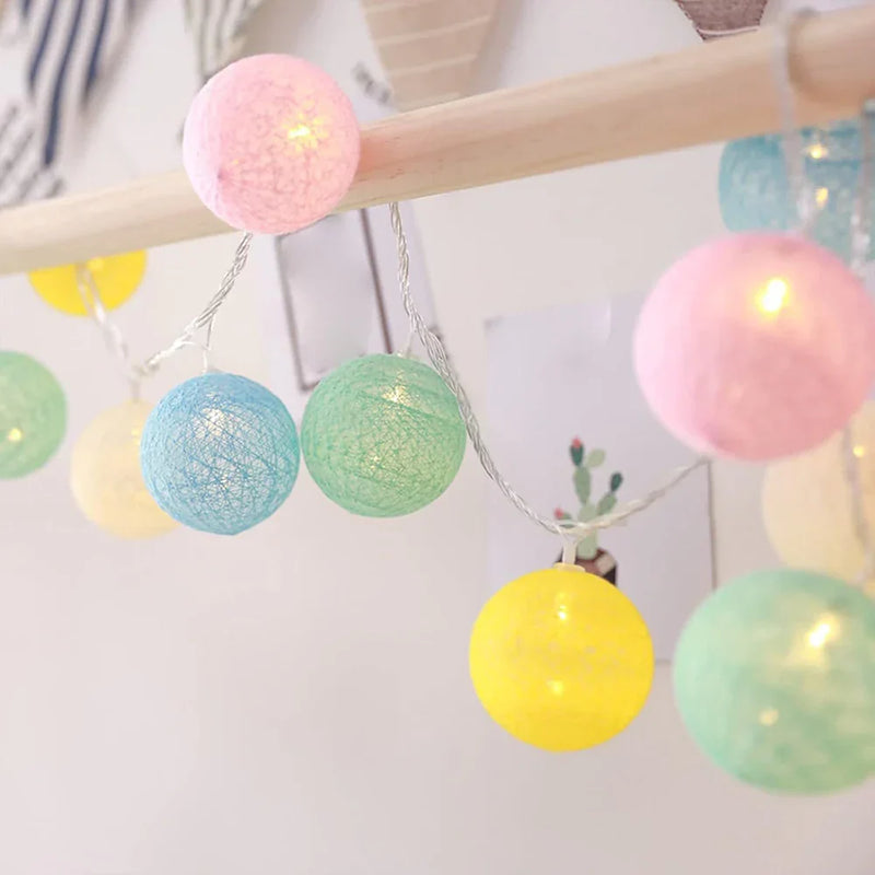 Cotton Ball String Lights with Battery or USB Power Options