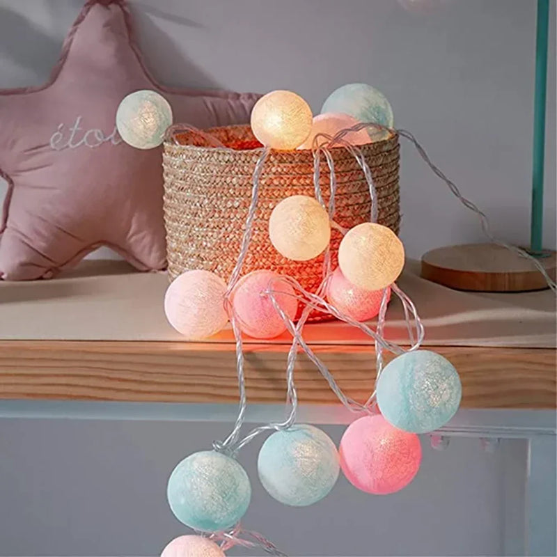 Cotton Ball String Lights with Battery or USB Power Options
