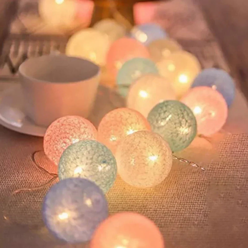 Cotton Ball String Lights with Battery or USB Power Options
