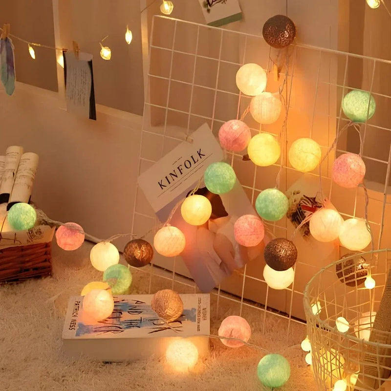 Cotton Ball String Lights with Battery or USB Power Options