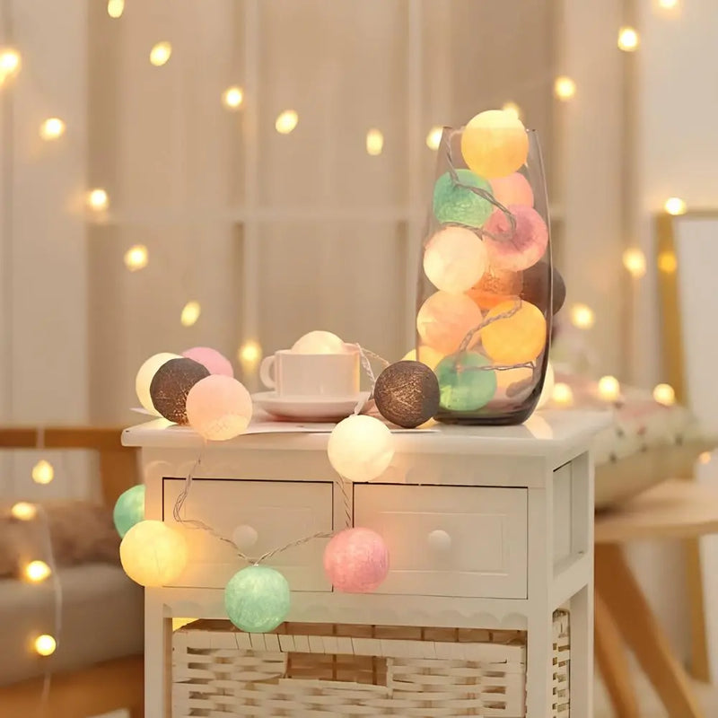 Cotton Ball String Lights with Battery or USB Power Options