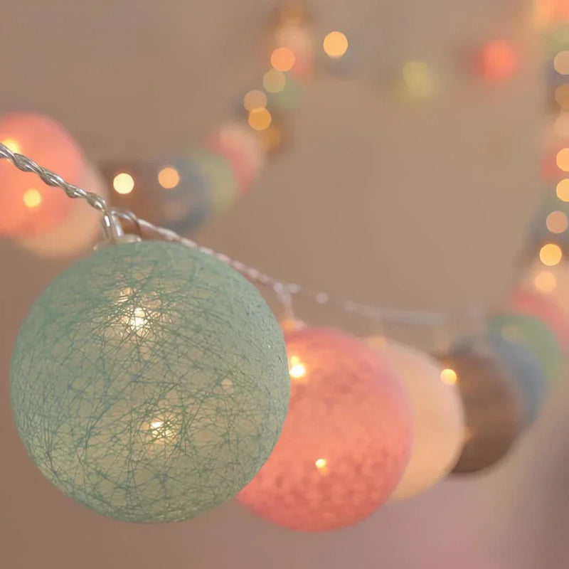Cotton Ball String Lights with Battery or USB Power Options