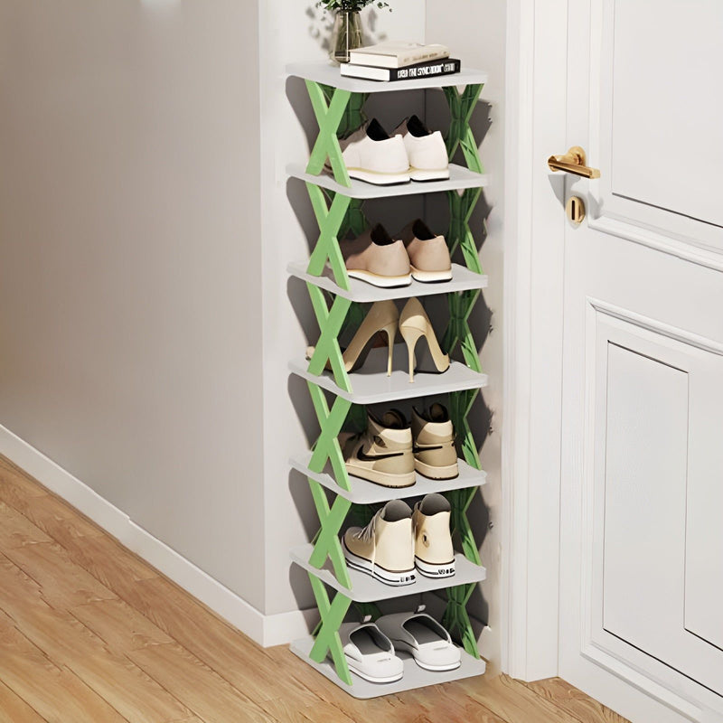 Folding Shoe Rack with Tiered Shelves and X-Frame Sides for Hallways