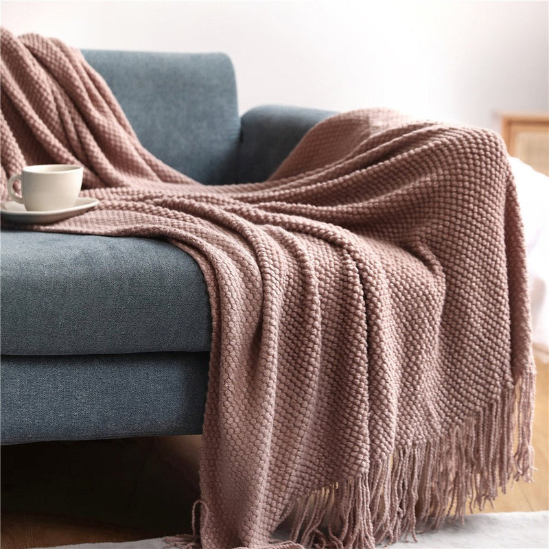 Scandinavian Knitted Throw Blanket with Textured Pattern