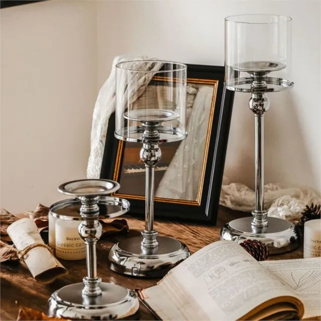 Elegant Metal Candle Holder with Glass Holder for Atmospheric Decoration