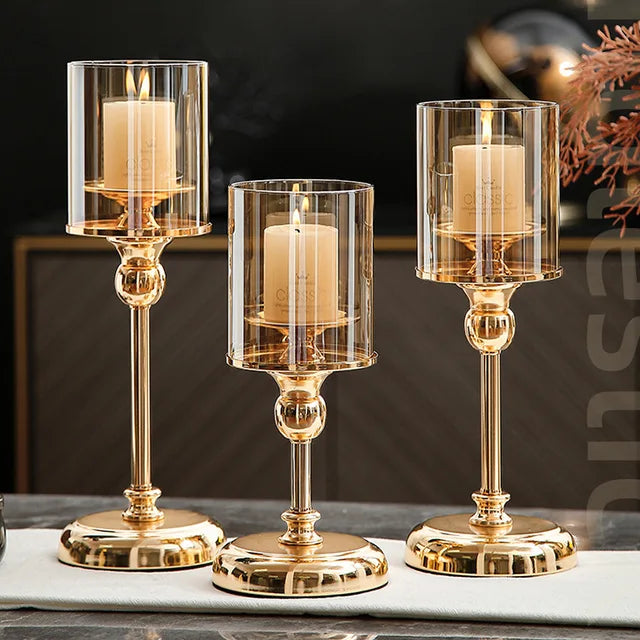 Elegant Metal Candle Holder with Glass Holder for Atmospheric Decoration
