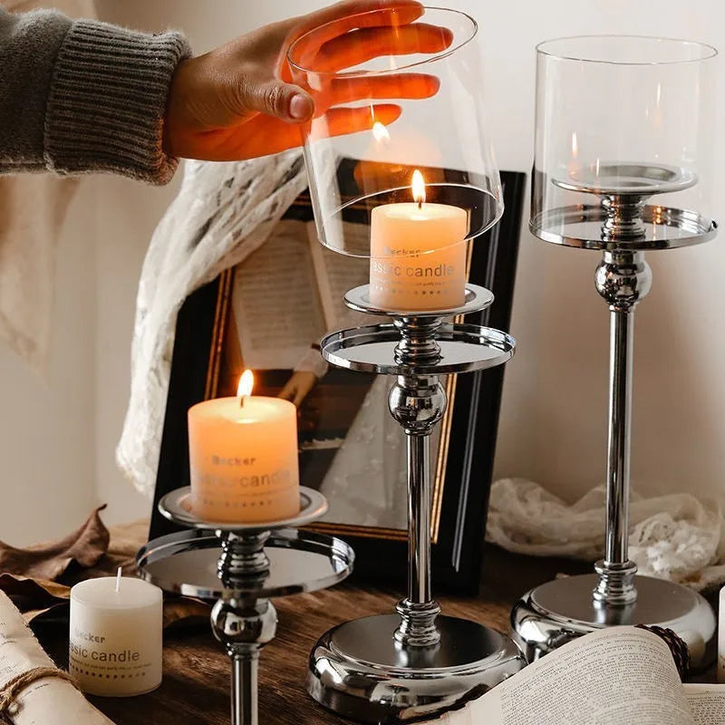 Elegant Metal Candle Holder with Glass Holder for Atmospheric Decoration