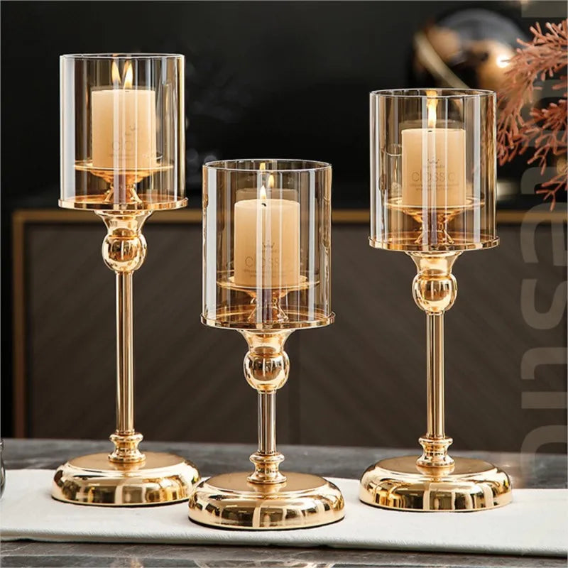 Elegant Metal Candle Holder with Glass Holder for Atmospheric Decoration