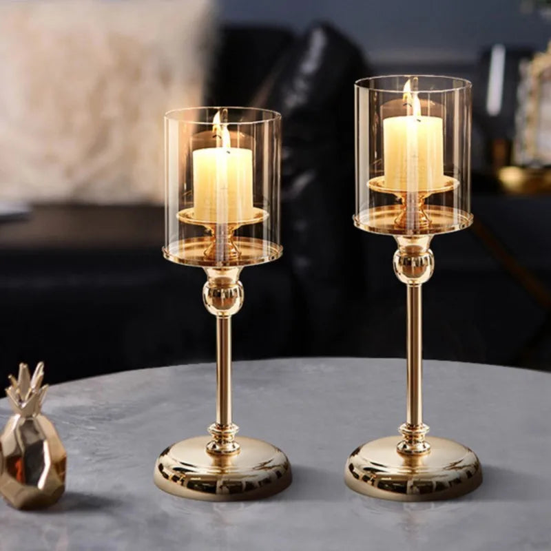 Elegant Metal Candle Holder with Glass Holder for Atmospheric Decoration