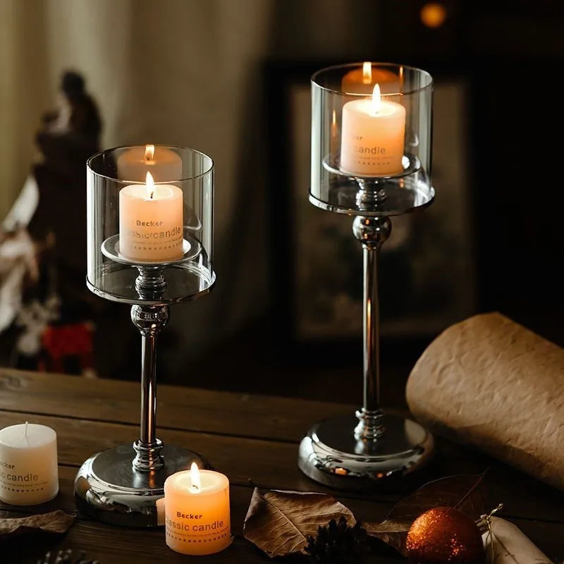 Elegant Metal Candle Holder with Glass Holder for Atmospheric Decoration