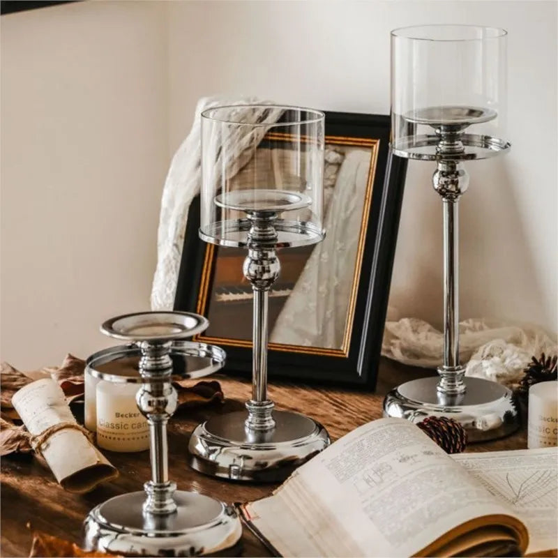 Elegant Metal Candle Holder with Glass Holder for Atmospheric Decoration