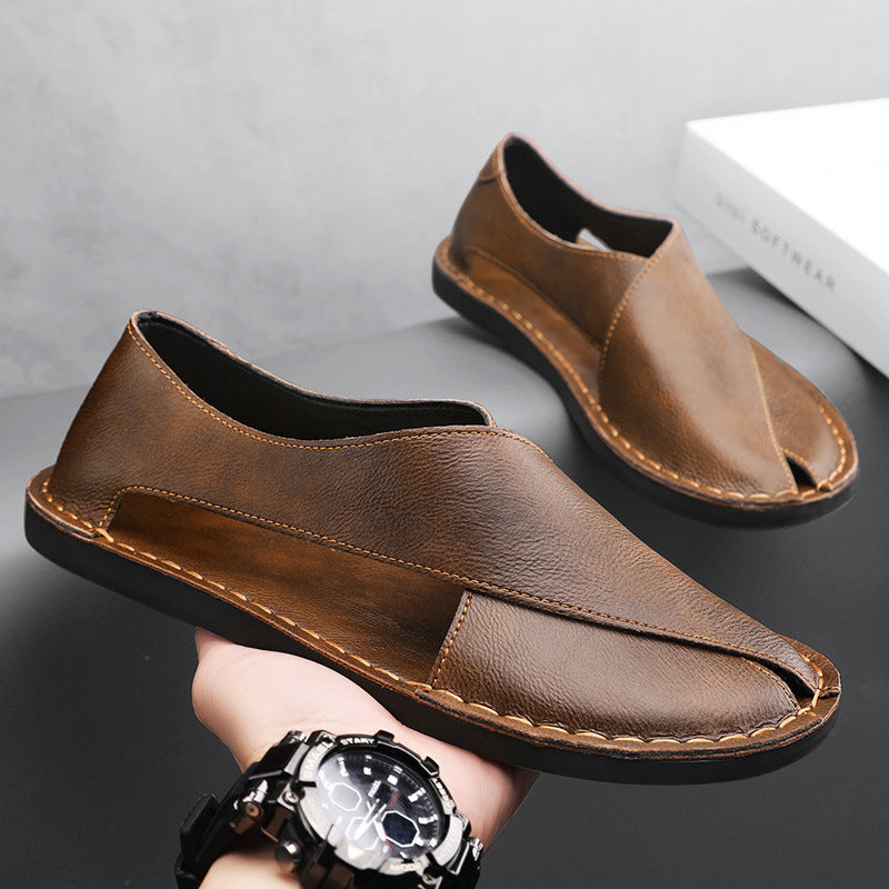 Men's Genuine Leather Slip-On Sandals with Lightweight Anti-Slip Sole
