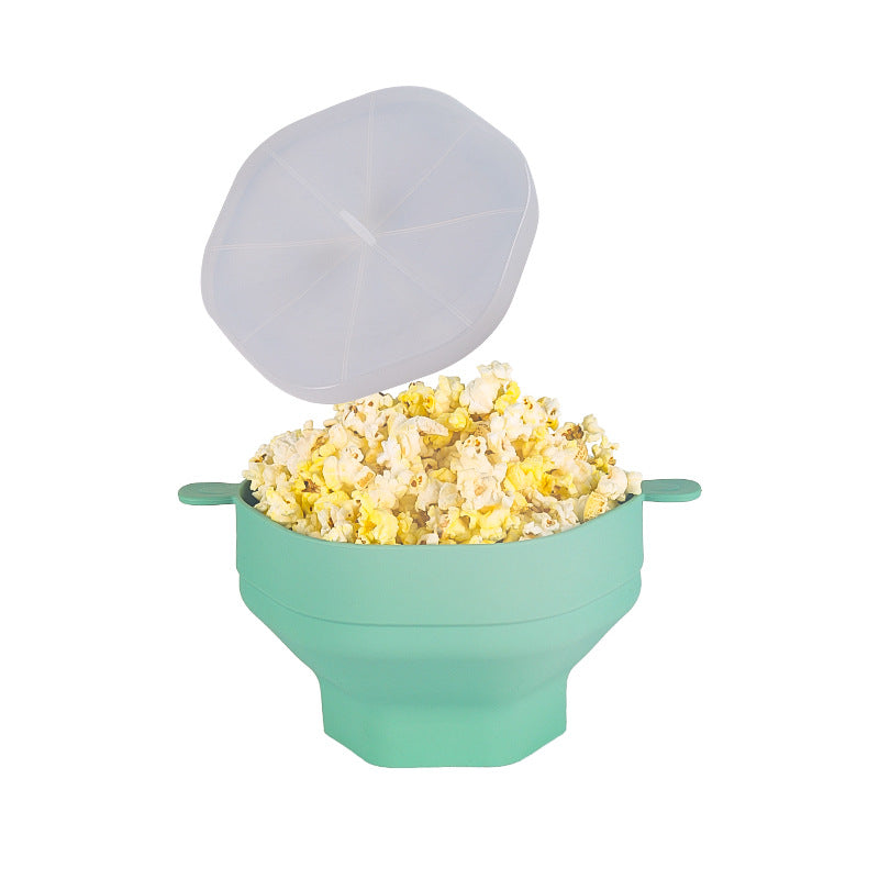 Collapsible Silicone Microwave Popcorn Maker Bowl with Lid