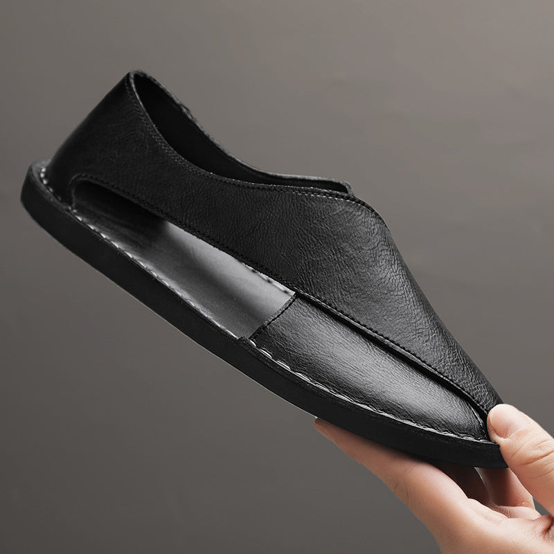 Men's Genuine Leather Slip-On Sandals with Lightweight Anti-Slip Sole