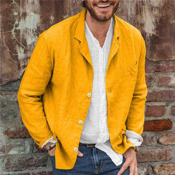 Linen Cotton Jacket Men with Button Closure and Casual Fit