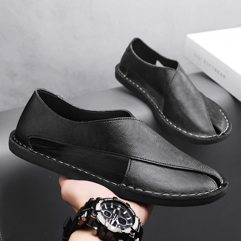 Men's Genuine Leather Slip-On Sandals with Lightweight Anti-Slip Sole