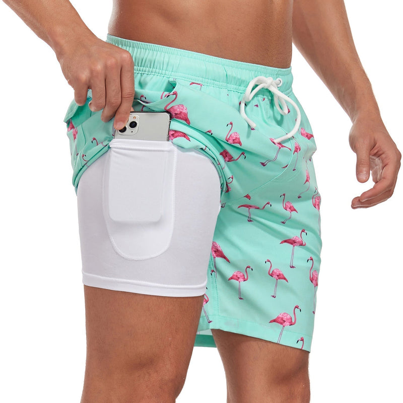 Men's Swim Shorts with Quick-Drying Fabric and Compression Liner