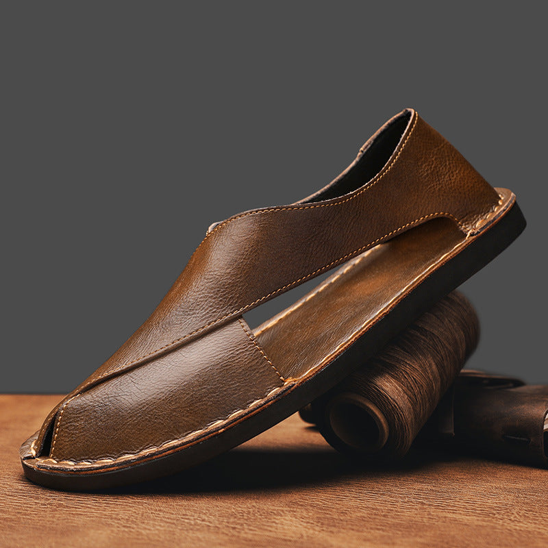 Men's Genuine Leather Slip-On Sandals with Lightweight Anti-Slip Sole