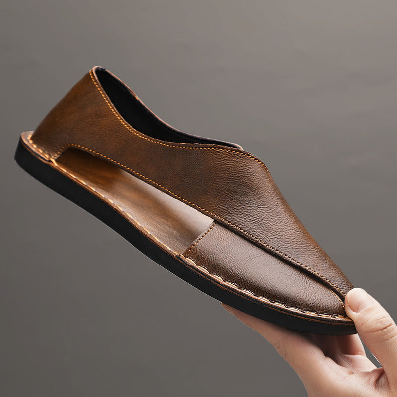 Men's Genuine Leather Slip-On Sandals with Lightweight Anti-Slip Sole