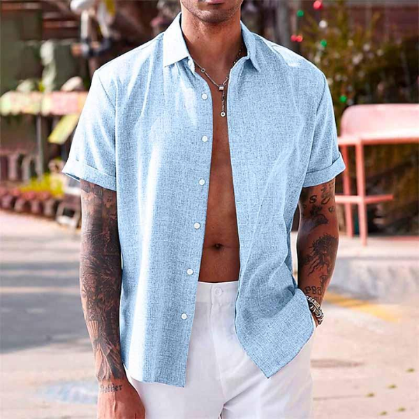 Linen Shirt for Men with Short Sleeves and Breathable Design