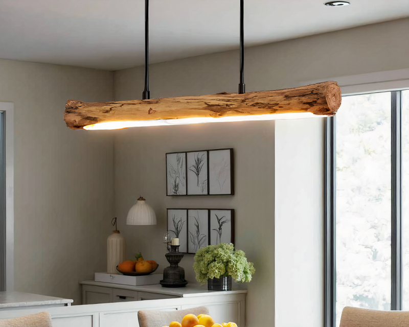 Wooden Pendant Lamp with Dimmable LED Lighting for Dining Table with Warm Natural Design