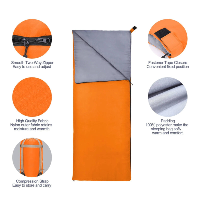 Lightweight Adult Sleeping Bag with Two-Way Zip and Compression Sack