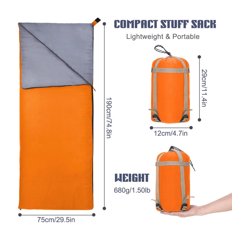 Lightweight Adult Sleeping Bag with Two-Way Zip and Compression Sack