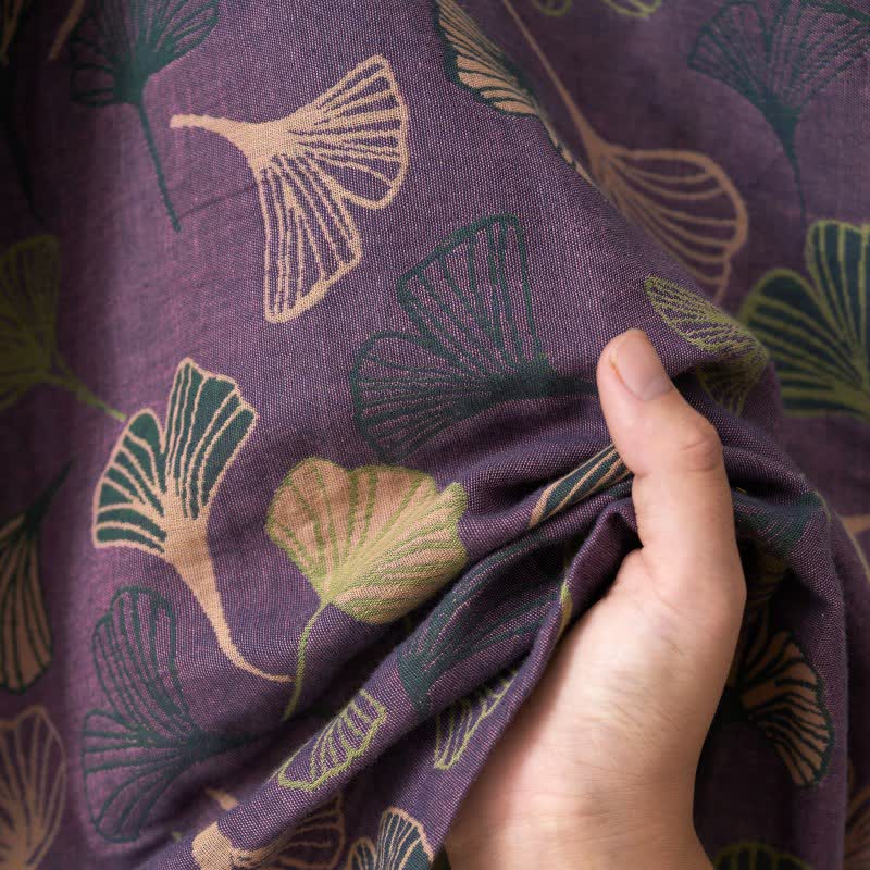 Women's Cotton Kimono Robe with Reversible Ginkgo Leaf Design