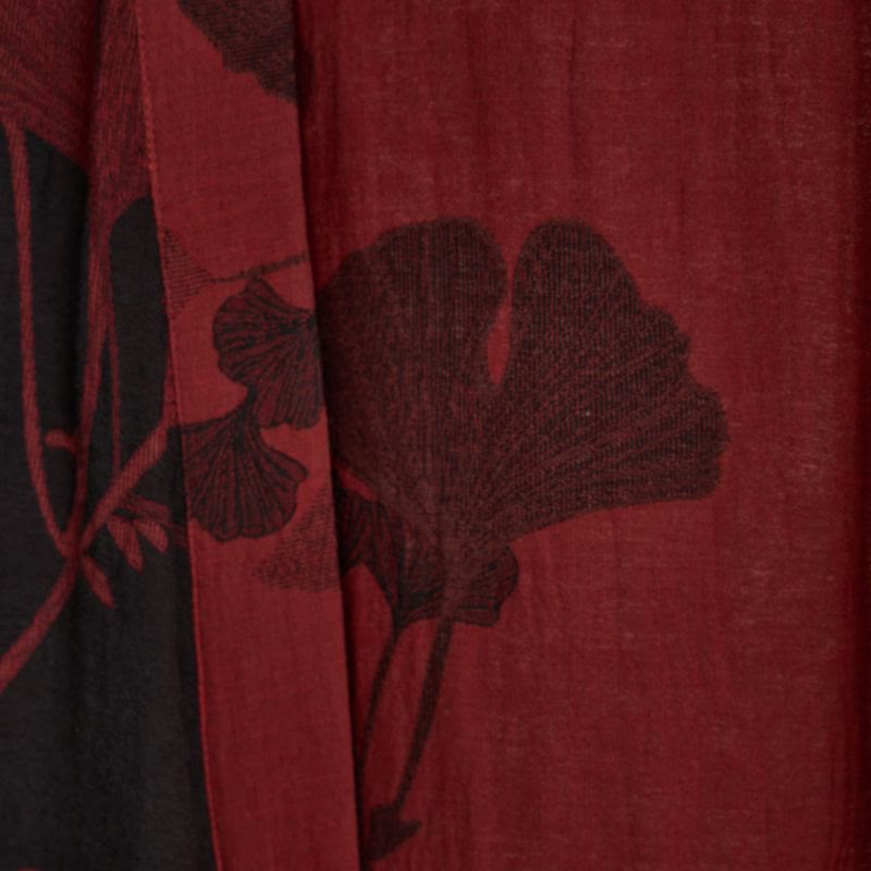 Women's Reversible Cotton Kimono Robe with Ginkgo Leaf Print