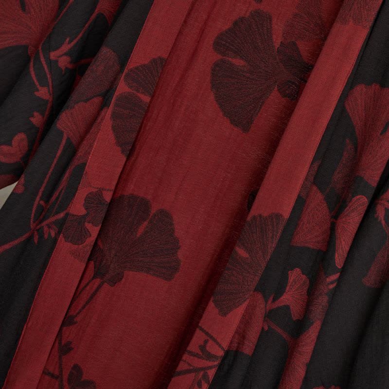 Women's Reversible Cotton Kimono Robe with Ginkgo Leaf Print